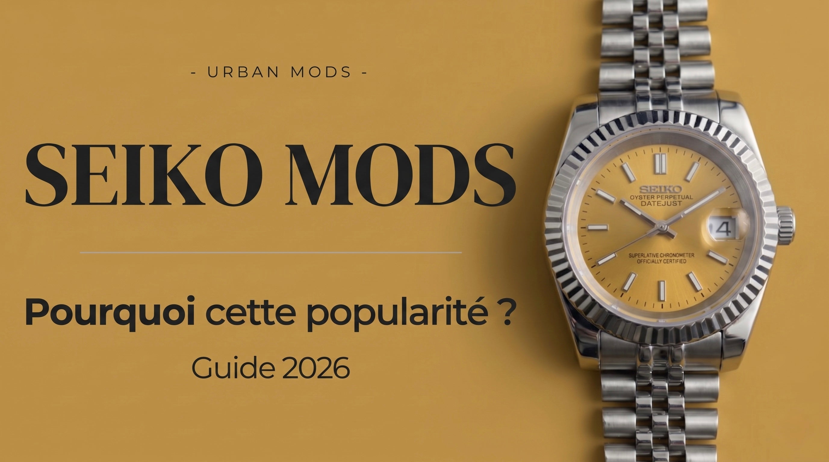     Illustration d’une montre Seiko Mod sur fond jaune pour un guide sur les Seiko Mods